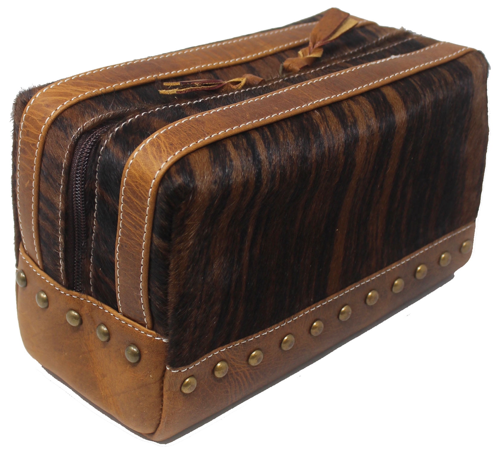 Men's Leather Hair-on Travel Toiletry Organizer Shaving Dopp Kit Bag 18RT02