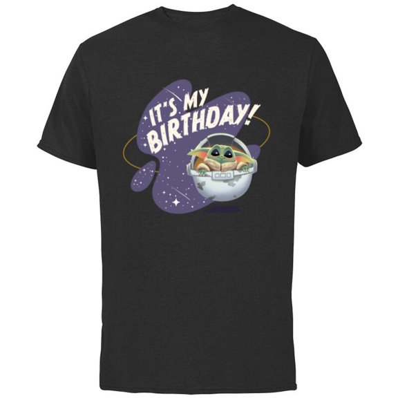 Star Wars Mandalorian Grogu Hover Pram It’s My Birthday! - Short Sleeve Cotton T-Shirt for Adults - Customized-Black