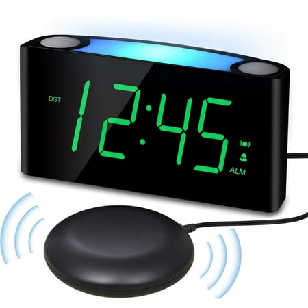 Extra Loud Vibrating Alarm Clock with Bed Shaker for Heavy Sleeper Deaf Hard of Hearing, Large LED Display Digital Clock for Bedroom,Dimmer,Night Light,USB Phone Charger,Battery Backup,Senior Teen Ki