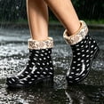 thumbnail image 7 of Womens Polka Dot PVC Waterproof Mid Calf Rain Boots, Floral Cuff Lined, Soft Warm Interior, Pull On Casual Rain Shoes for Daily Outdoor Indoor Wear Black, 7 of 7