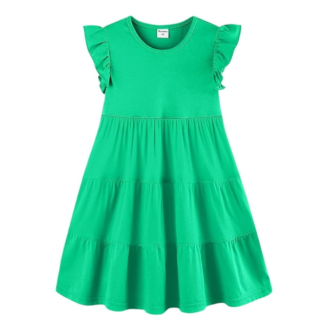 WENXIAOO Robes d'Été pour Filles, Manches à Volants, Robe d'Anniversaire à Volants, Robe de Fête d'Anniversaire pour Filles 12-13 Ans