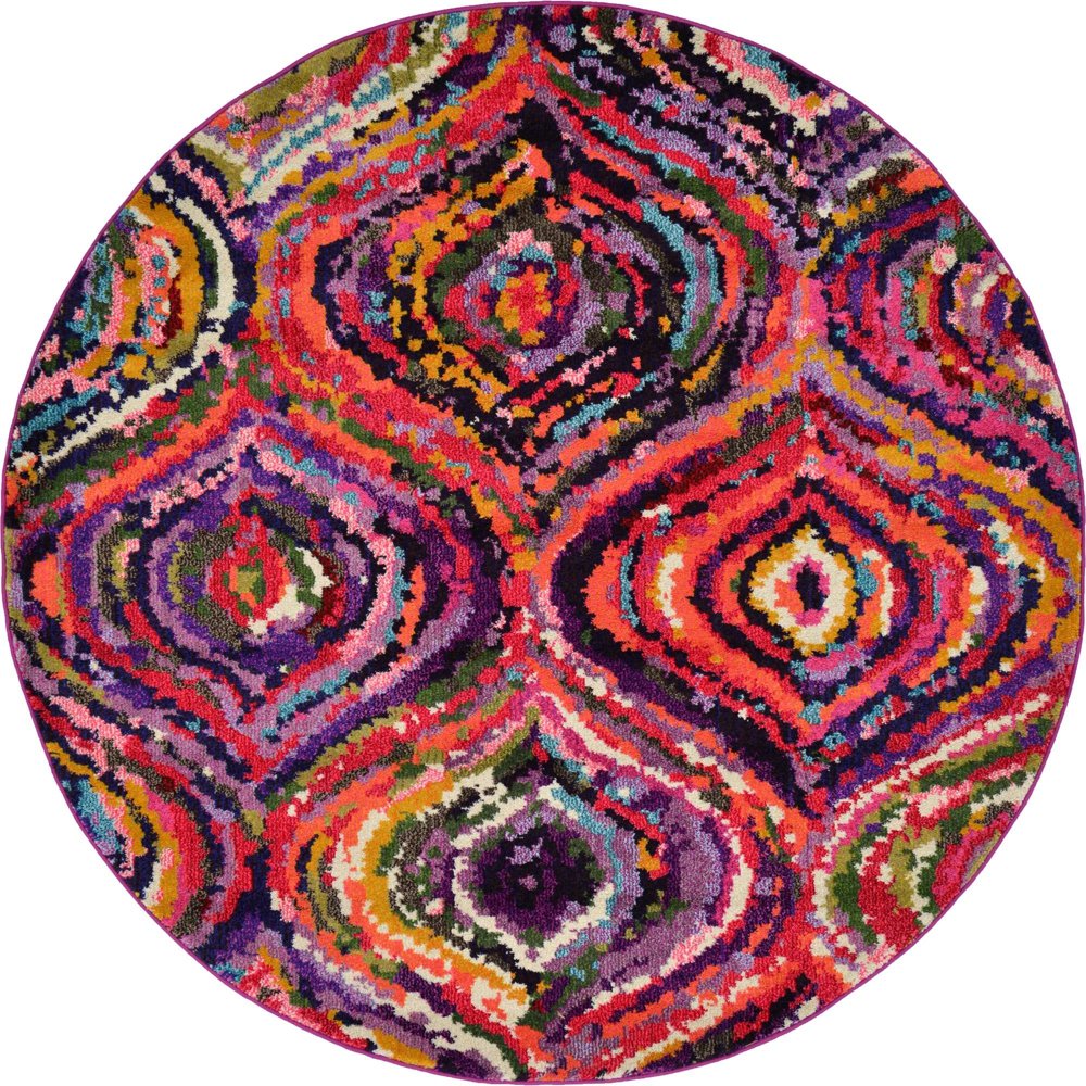 Unique Loom Round Geometric Modern Area Rugs, Multicolor