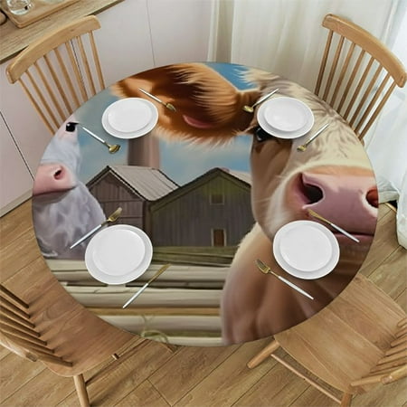

BCIIG Farm Animals Round Tablecloth Stain Resistant Washable Perfect for Indoor and Outdoor Dining Wedding Parties 100% Polyester Fiber Elastic Edge Multiple Sizes Available 42 -46