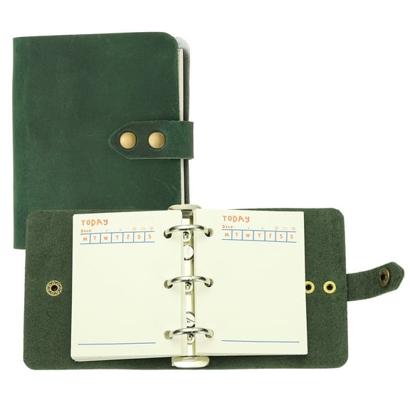 A9 Leather Journal, 3 Ring Notebook Binder Planner Loose Leaf 60 Sheets Paper Refillable for Business Office Study Writing with Snap Button, Green