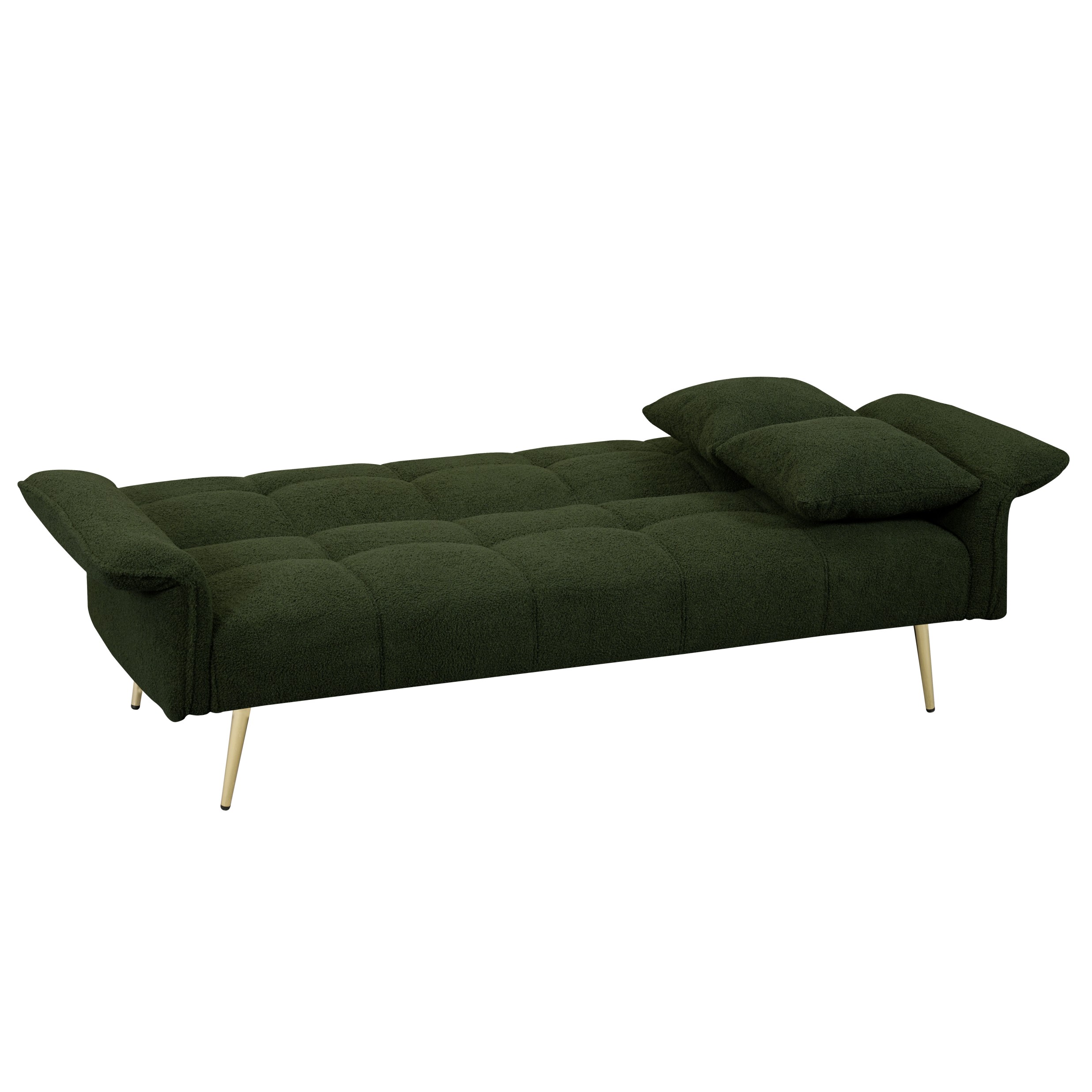 Gewnee Futon Sofa Bed, Convertible Double Sofa Bed with Folding Armrests - Teddy Velvet Fabric & Sturdy Wood Frame for Living Rooms & Small Spaces，Green