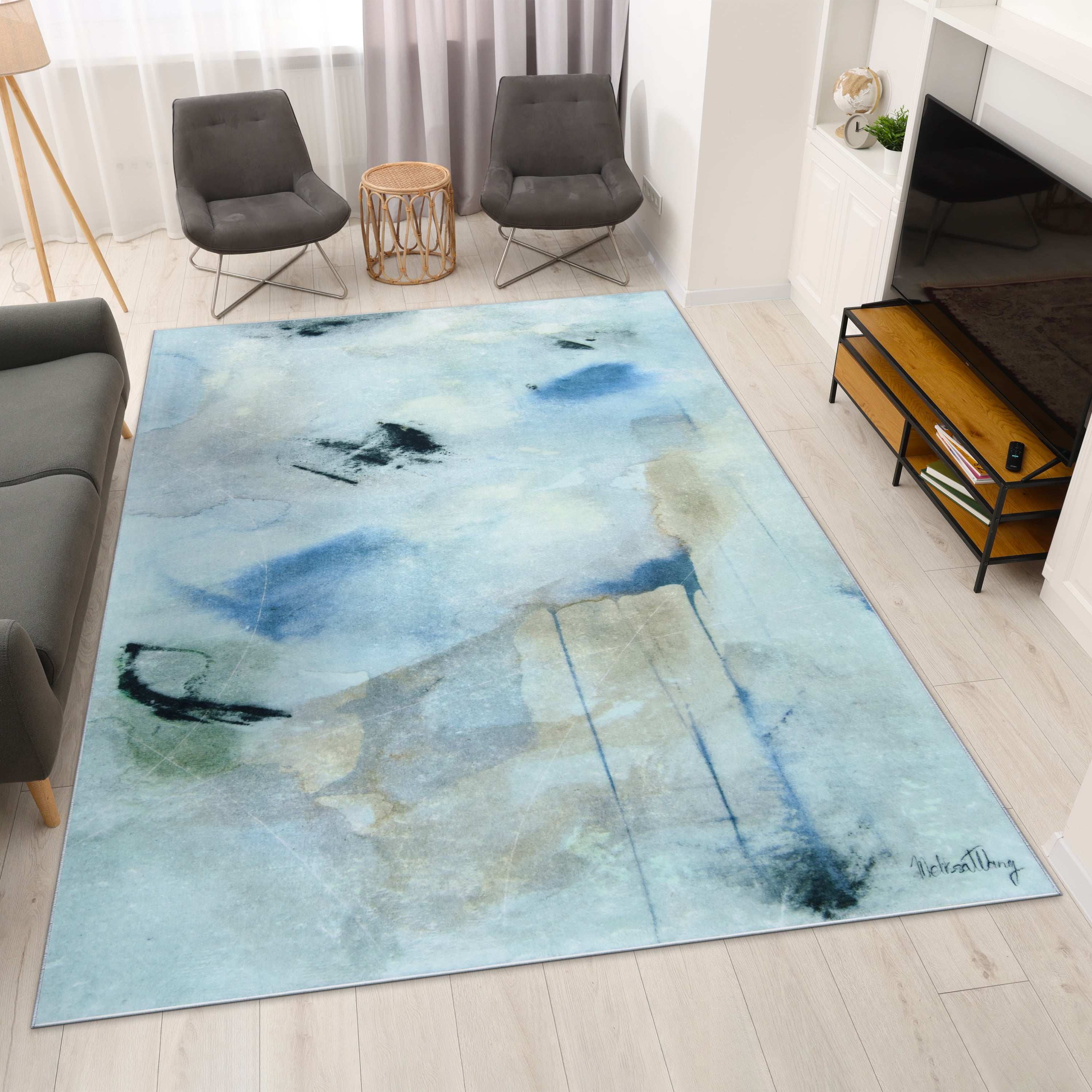 Floating Stars, 8'x10' Hand Washable Abstract Art Area Rug