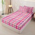 thumbnail image 3 of Castle Fairy Retro Bright Plaid Zipper Twin Comforter Sets with Fitted Sheet and 2 Pillowcases,Abstract Intersecting Strip Zipper Bedding Set,Fuchsia Lavender White,Reversible, 3 of 7