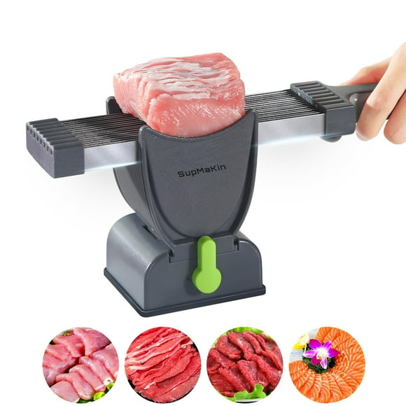 Trancheuse de Viande pour Viande Crue Fraîche, Épaisseur Réglable 2 Ou 4 mm, Couteau de Cuisine en Acier Inoxydable 17 en 1, Coupe-Viande Manuel pour Bœuf Porc Saumon, Ne Convient Pas