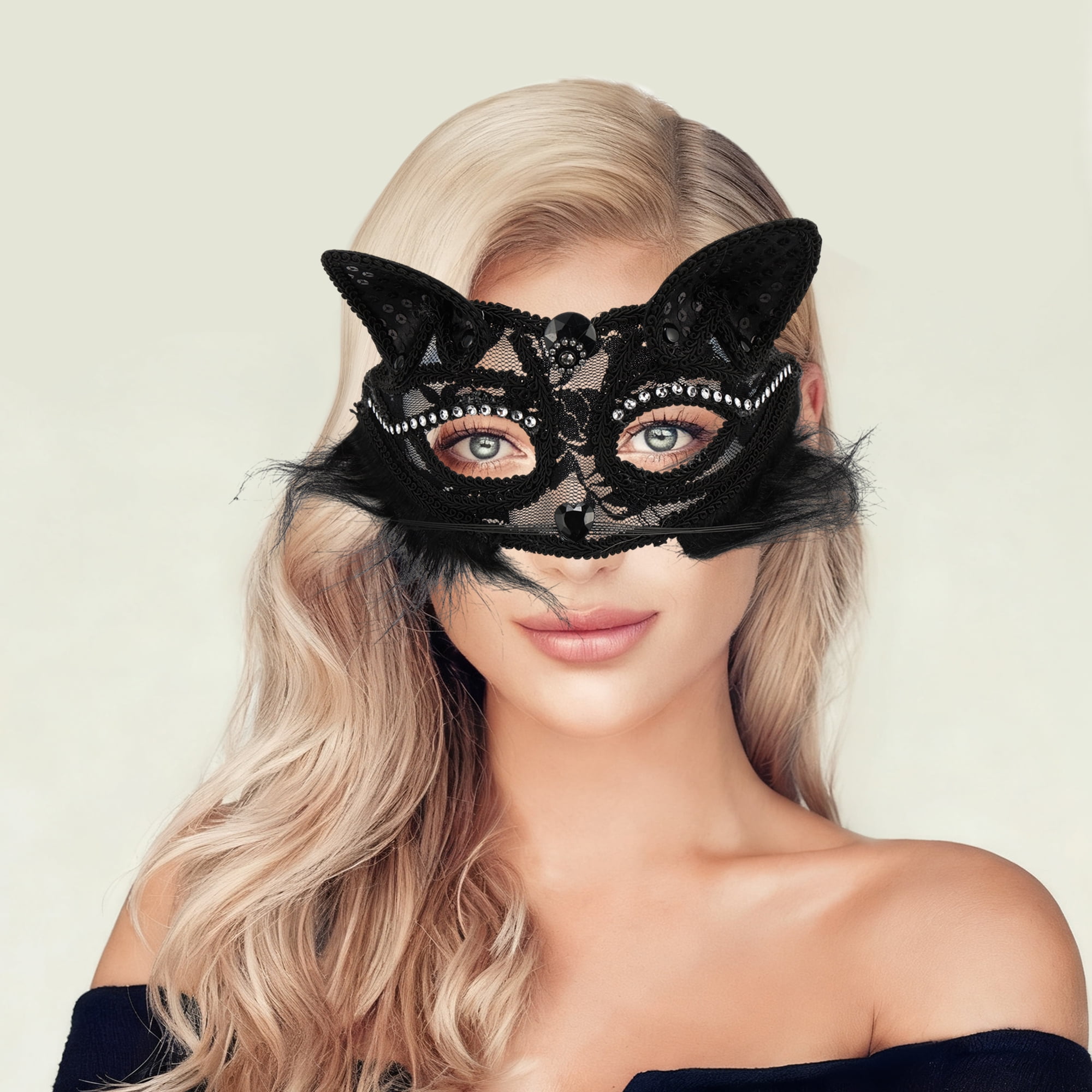 Unique Bargains 1 Pack Cat Party Mask for Themed Events Black Pattern 1