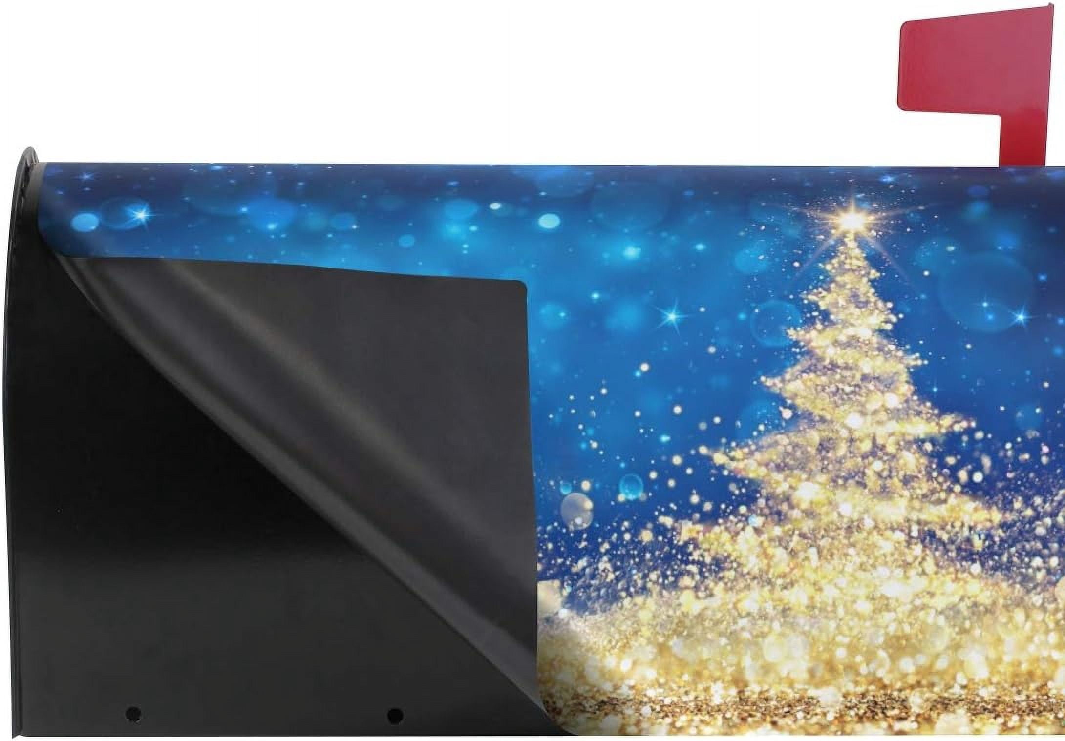 Golden Glitter Christmas Tree Magnetic Mailbox Cover Oversized for Garden Yard Outdoor Decorations-25.5" x20.8