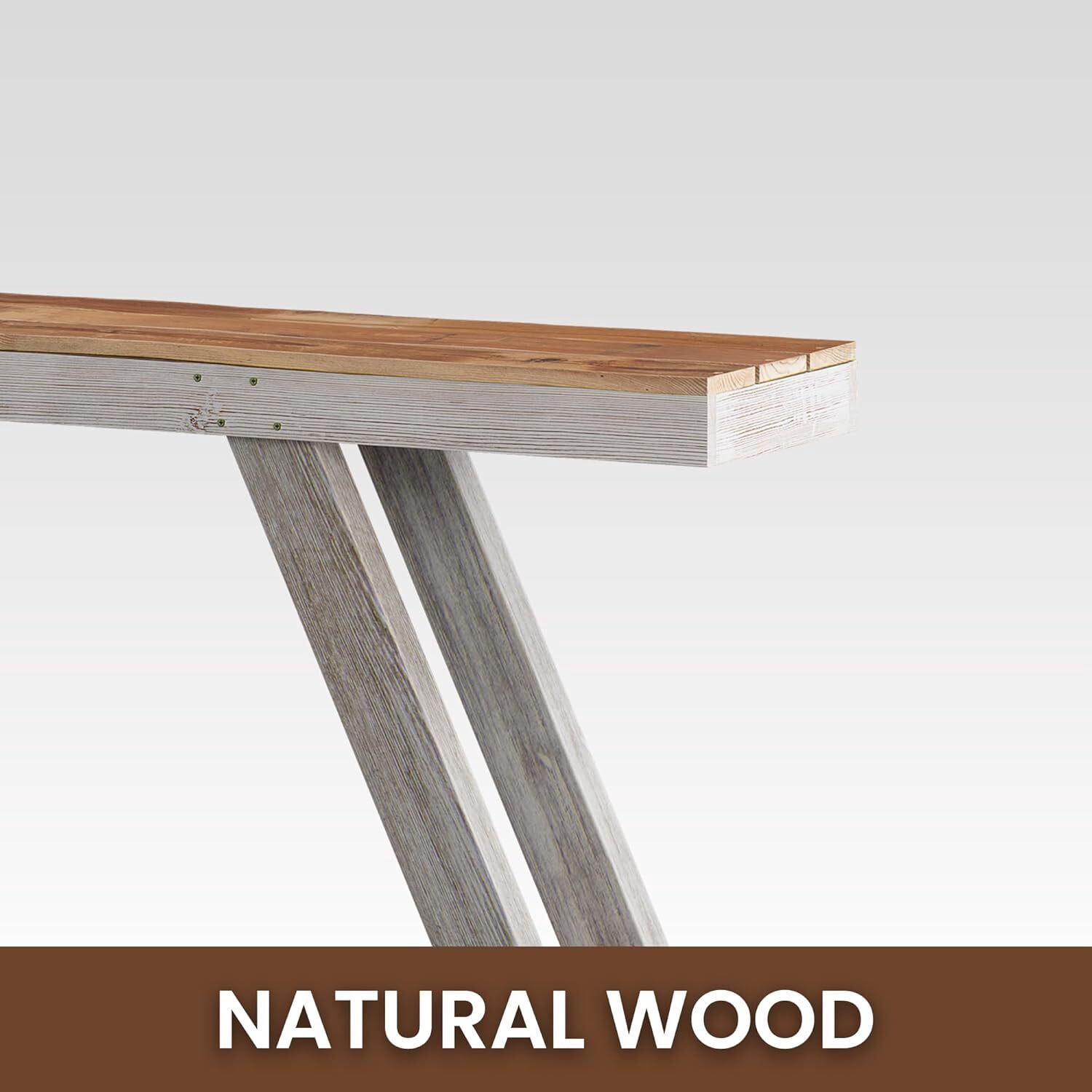 Easy4Home 60" A-Frame Rustic Wood Console Table Hand-Made, White