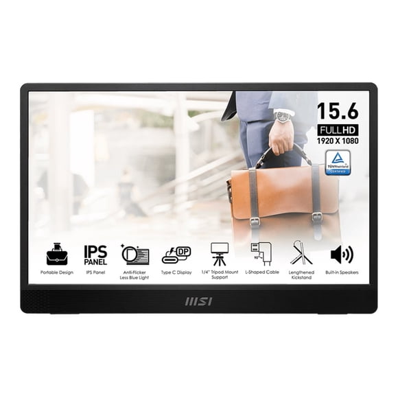 MSI PRO MP161 E2 Portable Monitor, 15.6" FHD IPS 1080p, USB Type-C, Mini-HDMI, Built-in Speakers, Perfect for PC, Mac, PS5, PS4, Xbox, Mobile, Metal Gray