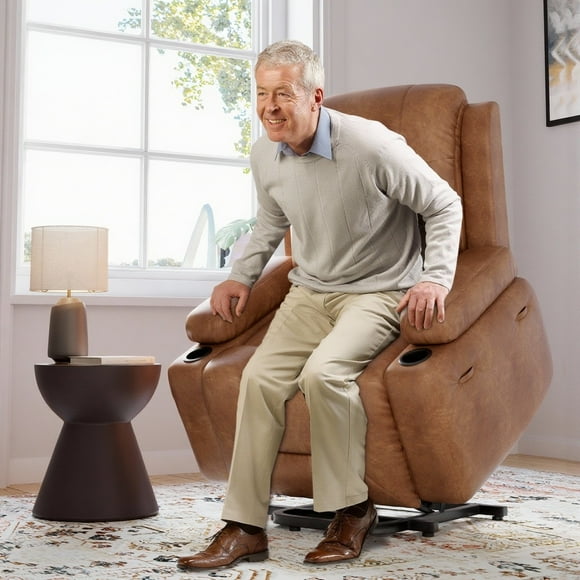 PU Leather Power Lift Recliner Chair, Electric Power Recliner Chair for Elderly and People Limited Mobility, Wide Recliner Chair Sofa with Remote Control for Living Room, Bedroom, Brown
