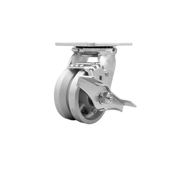 4 Inch V Groove Semi Steel Swivel Caster with Ball Bearing and Brake SCC