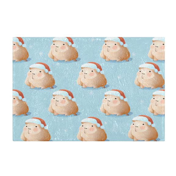 Rectangle Bath Rugs Plush Bathroom Carpet Mat Non Slip Bathroom Mats Cute Capybara with Santa Hat