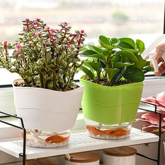 Pots for Plants Self Watering Pots Indoor Flower Pots Plastic Planter Pots with a Watering Bottle