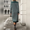 thumbnail image 2 of IDOPIP Womens 2024 Fall Striped Sweater Dresses Long Sleeve Crew Neck Slim Knit Midi Dress L Green, 2 of 7