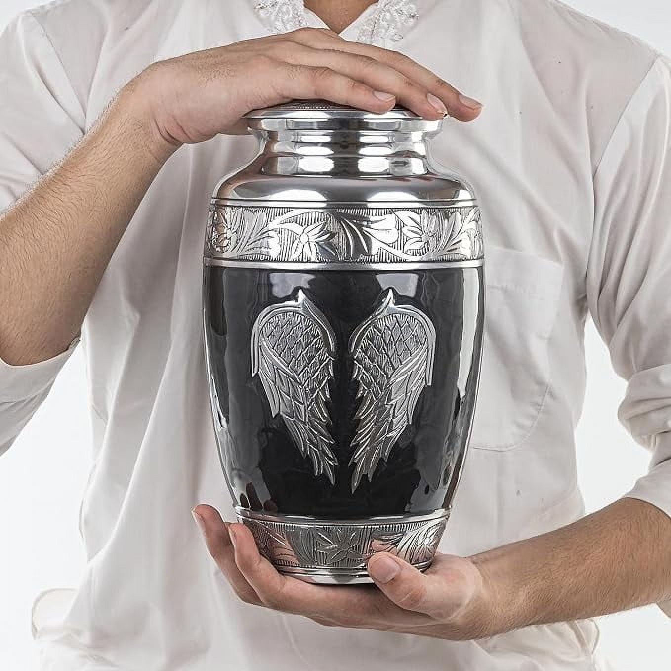 STONLIF Angel Wings Cremation Urns for Human Ashes Adult Female, Male - Decorative Urn for Home, Burial or Funeral - Cremation Urns for Women and Men - Black, Angel Wings, large