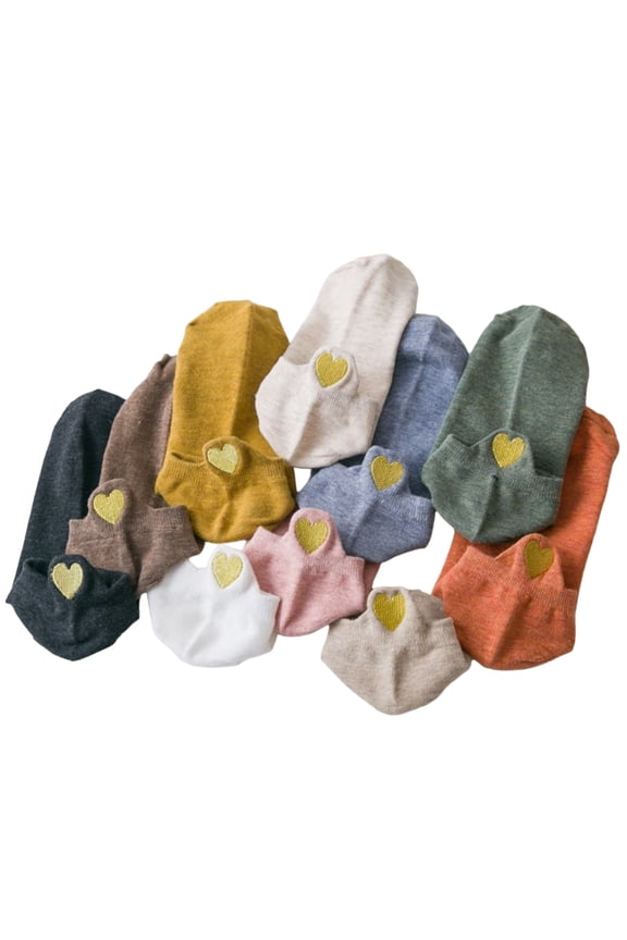 10 Pairs Japanese Style Heart Embroidery Ankle Socks with Glitter Thread, Cute Low-Cut Socks for Women Girls