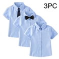 thumbnail image 2 of Odeerbi 2-15 Years Toddler Kids Boys Girls Short Sleeve Dress Shirts 3 Pack Cotton School Uniform Shirts with Bow/Tie, 2 of 8