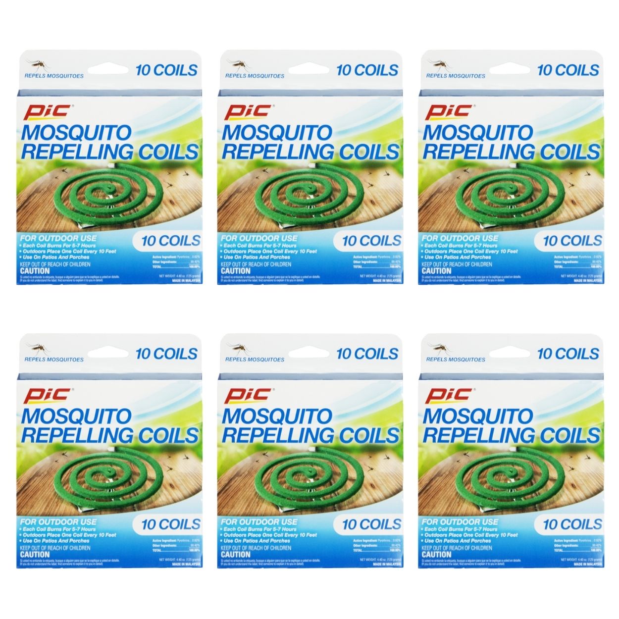 PIC Mosquito Repelling Coils, Repellent, 1.76 oz, 4 Count Box, 6 Boxes (24 Coils Total)
