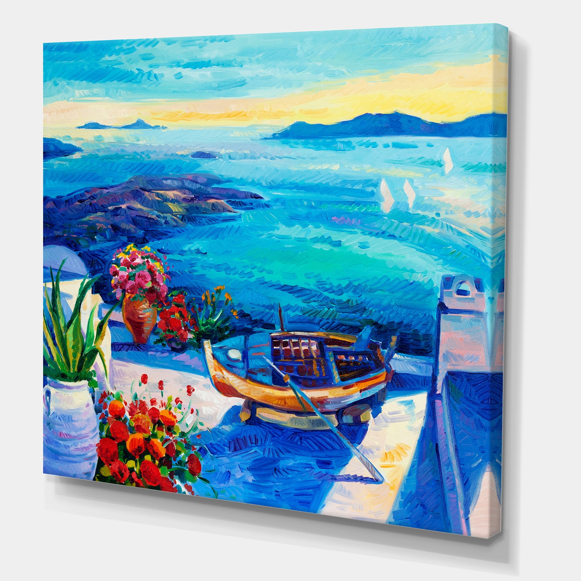 Designart ' Little Red Flowers With Sea View ' Nautical & Coastal Canvas Wall Art Print