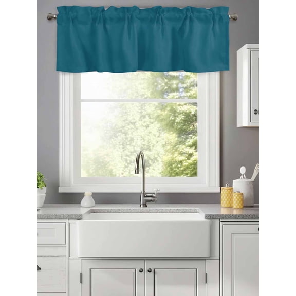 Dark Teal Valances for Windows,Kitchen Valance Rod Pocket Short Curtain,Solid Green Color Valance Curtain Window Valances for Bedroom Living Room 42x12in