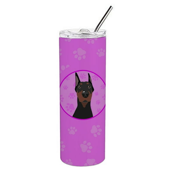 Carolines Treasures WDK1269TBL20 Doberman Pinscher Black Cropped Ears Stainless Steel 20 oz Skinny Tumbler Pink 20 oz