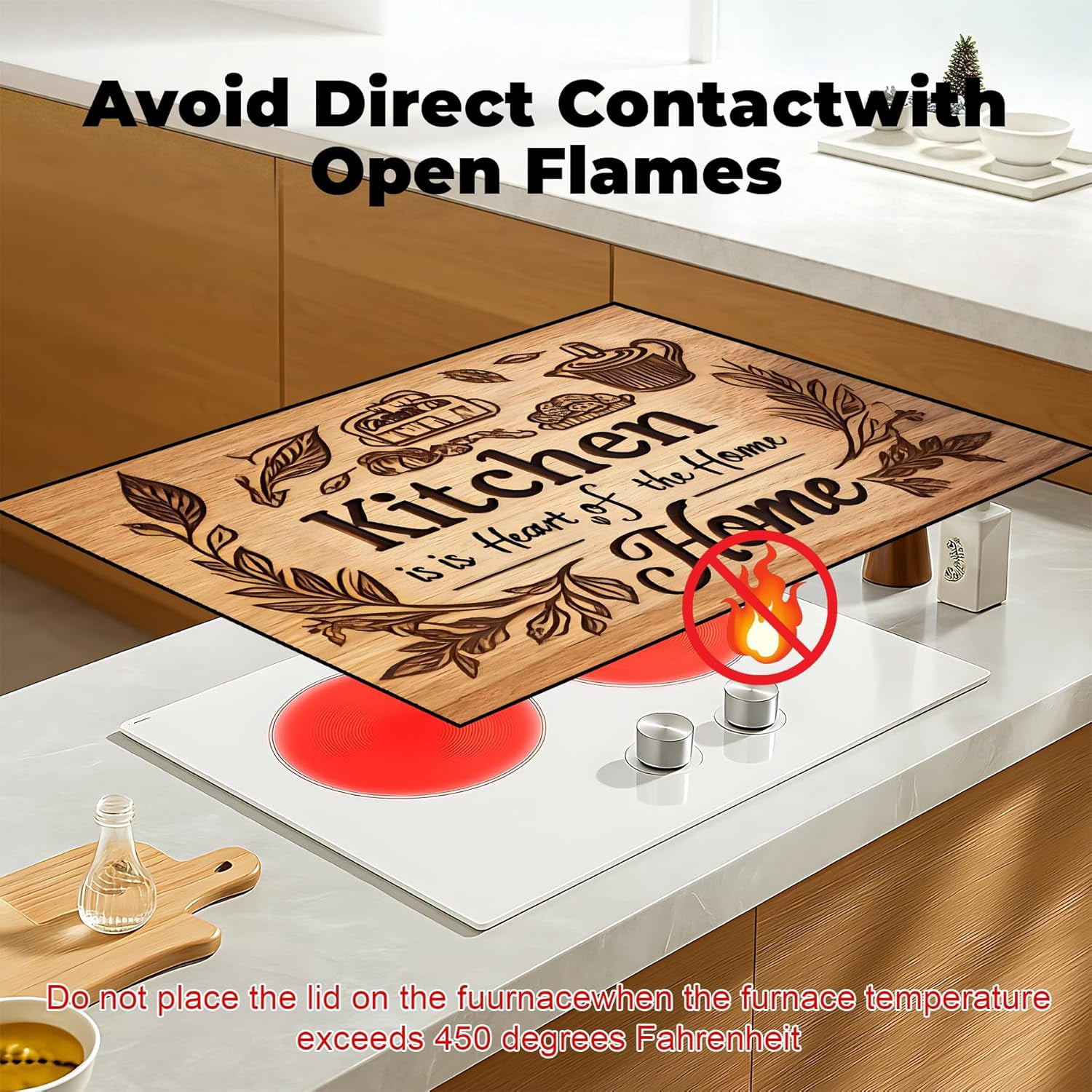 Heat-Resistant Glass Stove Top Cover with Anti-Slip Rubber Coating – Electric Stove Protector, Scratch-Resistant, Counter Space Decor Mat (kitchen, 28.5"L x 20.5"W)