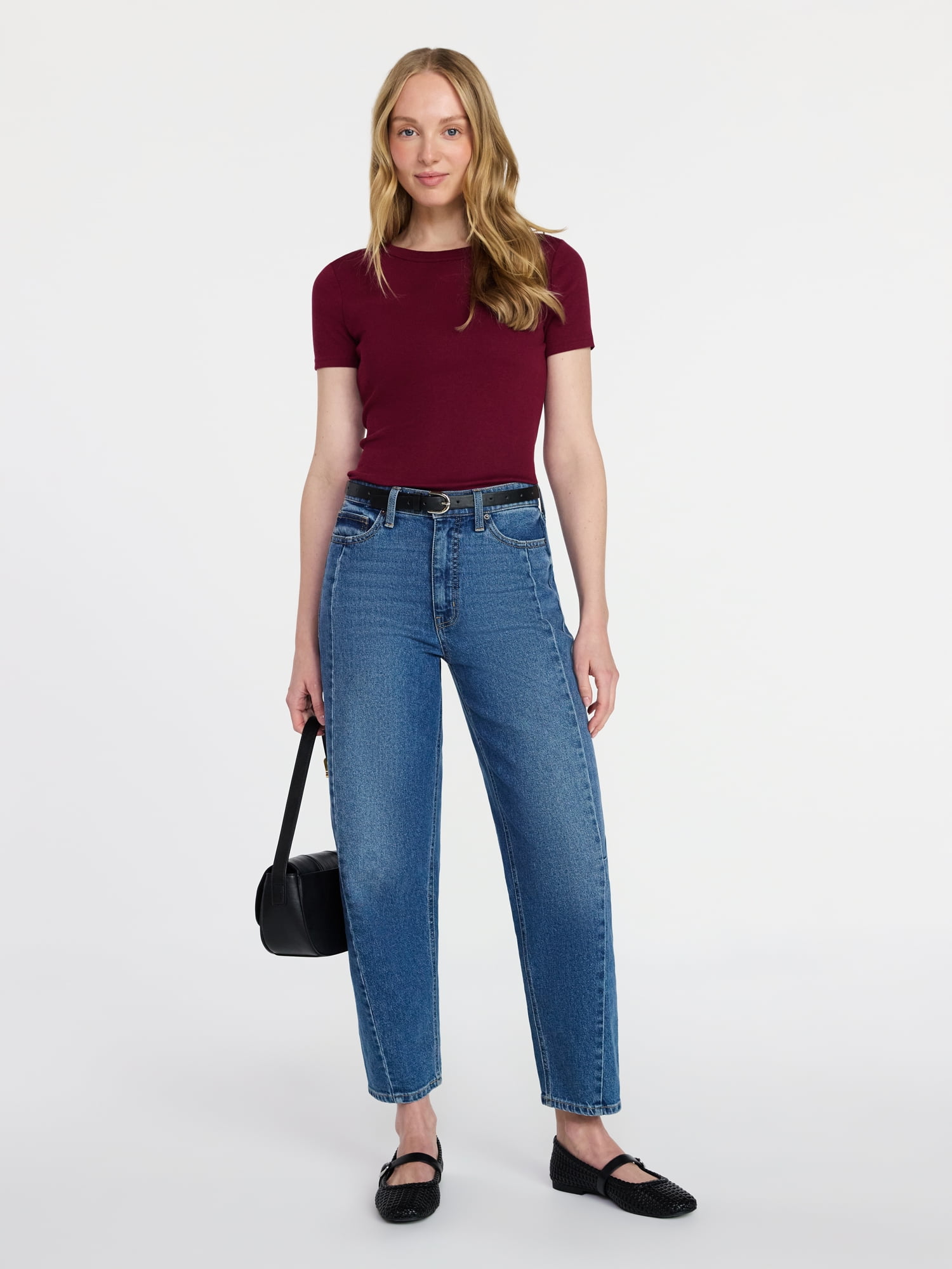 Time and Tru Women's Ribbed Tee with Short Sleeves, Sizes XS-XXXL