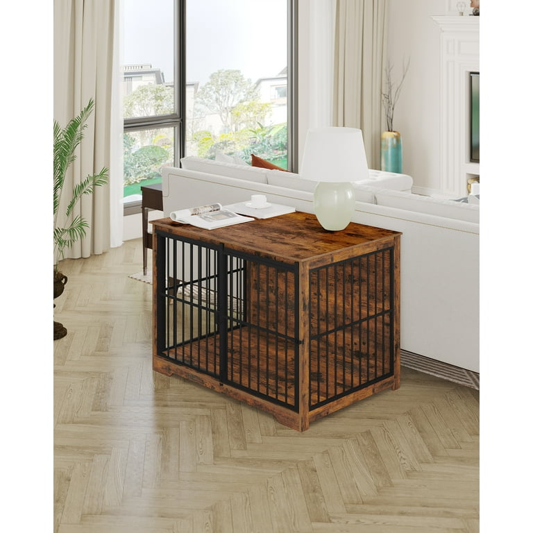 Hzuaneri Heavy-Duty Furniture Style Dog Crate, Double Doors, Metal