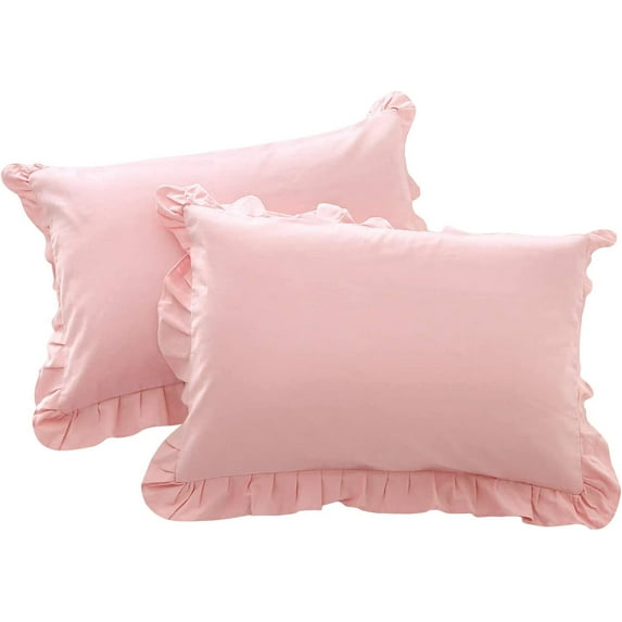 Egyptian Cotton Euro Sham 16X16 Size Pillow Covers Ruffle 600 Thread Count Sateen Ultra Soft Long Stable Cotton Comfortable Bed Pillow Cover (Set of 2, Pink)