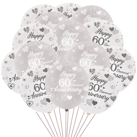60th Anniversary Decorations, Happy 60th Diamond Anniversary Party, Silver And White Latex Balloons 20pcs For 60th Wedding Anniversary Party Decorations Supplies