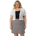 thumbnail image 3 of Women's Plus Size Shrug Cardigan Lace Allover Open Front Short Sleeve Crop Bolero Jacket White 2X, 3 of 7