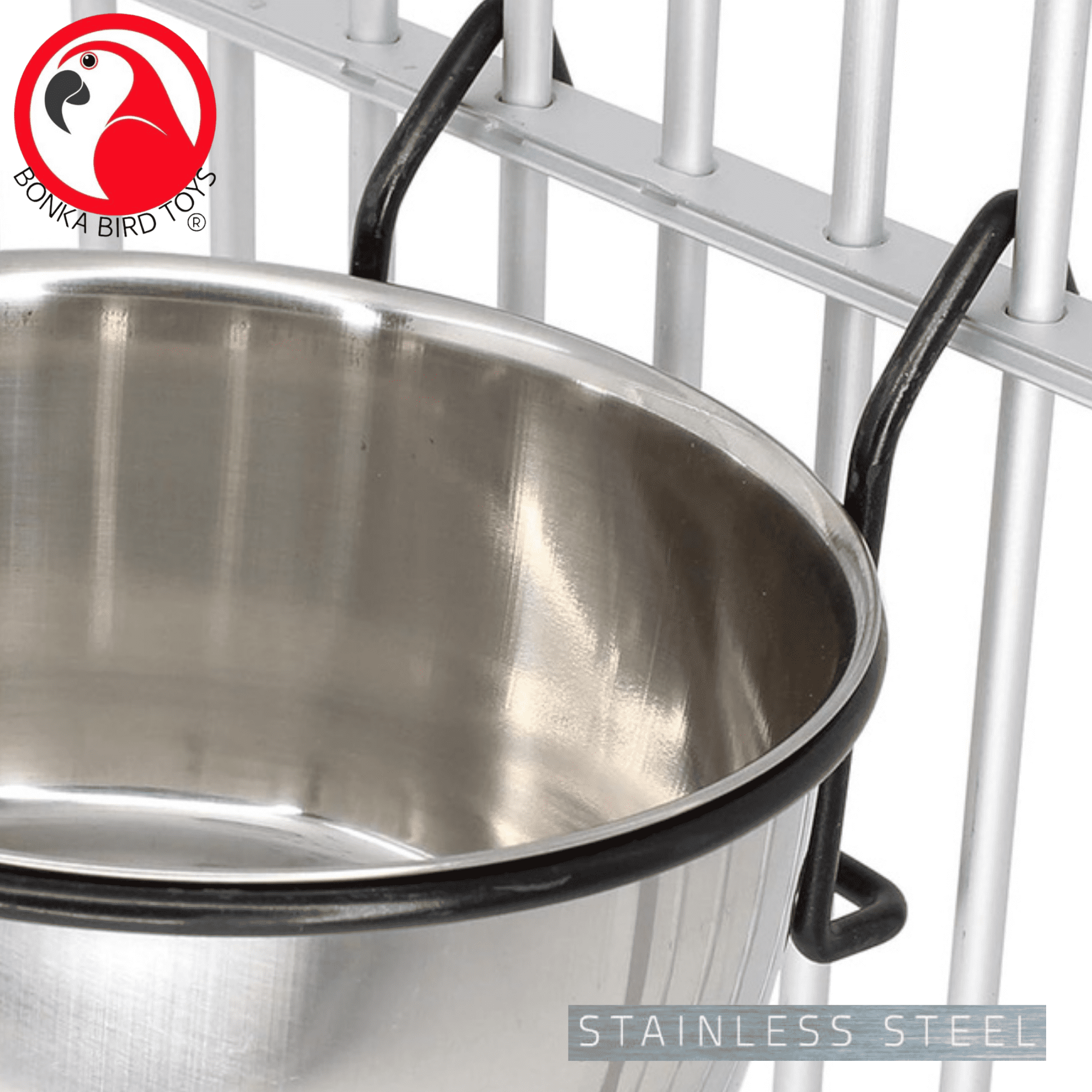 Bonka Bird Toys 3497 20oz Stainless Steel Lux Black Hook Cage Bowl