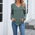 thumbnail image 2 of FAIWAD Womens Tops Casual V Neck Long Sleeve Solid Color Tshirts Fall Winter Lightweight Basic Loose Blouses, 2 of 9