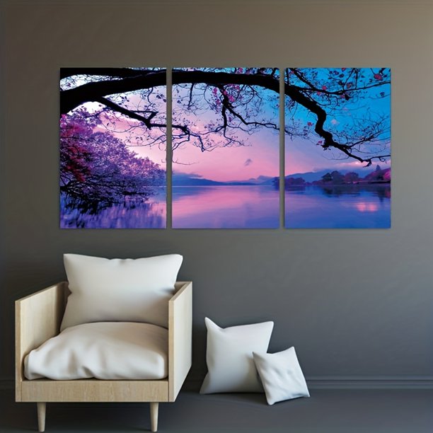 Tableau déco Forêt dans le brouillard - paysage montagneux avec des arbres à l'aube