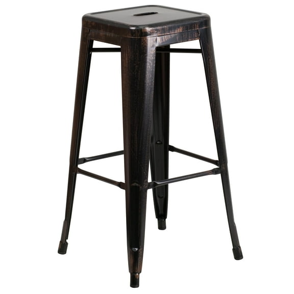Flash Furniture Commercial Grade 30" High Backless Black Metal Indoor-Outdoor Barstool with Square Seat