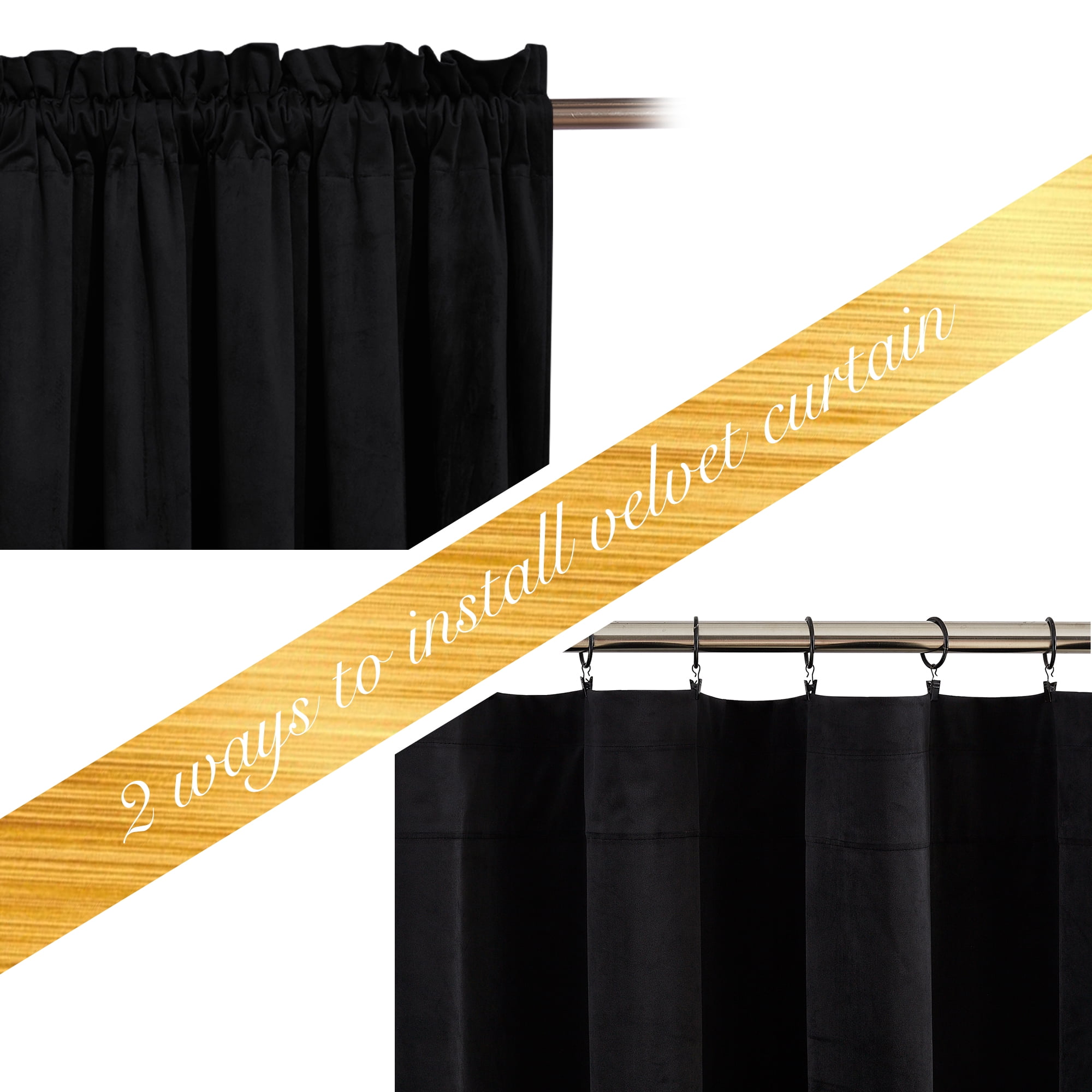 NICETOWN Velvet Curtains 96 inches for Bedroom, 2 Panels Thermal Insulated Noise Reducing Energy Efficiency Privacy Elegant Velvet Curtains Room Darkening Rod Pocket Drapes, Black