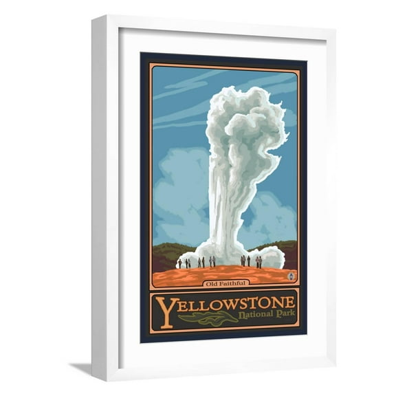 Art.com Old Faithful Geyser, Yellowstone National Park, Wyoming Art Print by Lantern Press, White Frame Wall Art, 17" x 23"