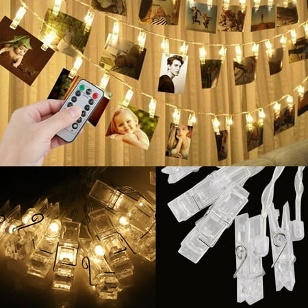 Light String Christmas Card Holder Waterproof LED String 20 Clips Holder Battery Powered Fairy Wedding Party Christmas Home Decor Lights for Hanging Photos, Cards and Artwork, 8 Lighting Modes with Remote Controller ()