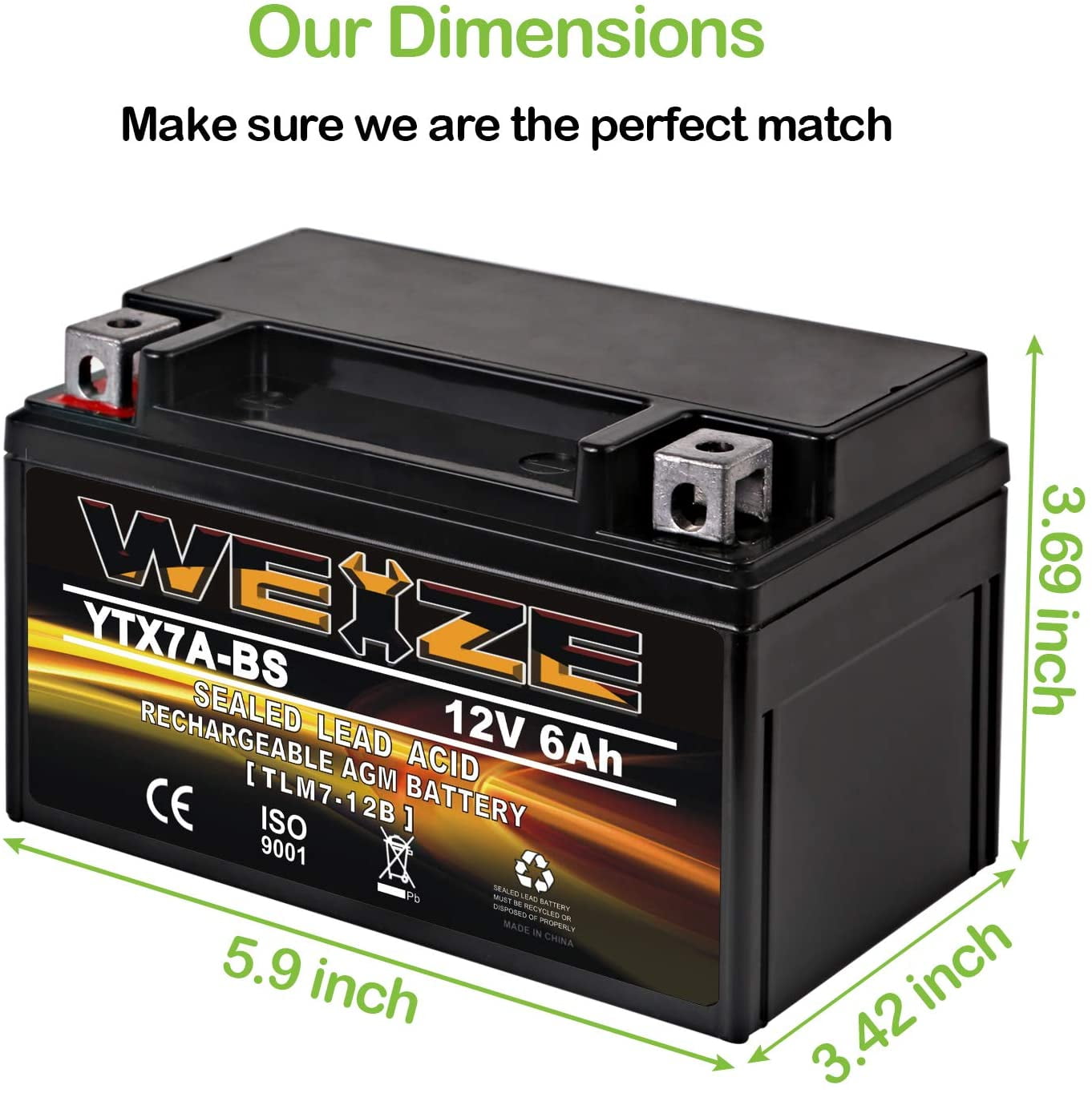 YTX14 BS ATV Battery High Performance - Maintenance Free - Sealed AGM YTX14-BS Motorcycle Battery compatible with Honda Suzuki Kawasaki Yamaha scooter snowmobile