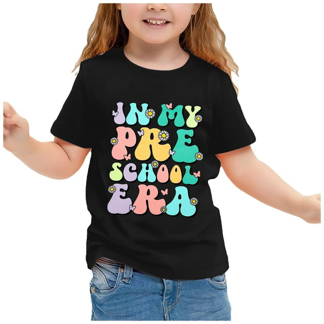 TZEWGL Hauts Décontractés pour Enfants Imprimé Lettre Manches Courtes Col Rond Blouse Basique Taille 5-6T