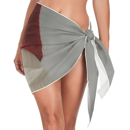 Ckdifva Christmas Gnome Leaves Beach Cover Up for Women Swimsuit Coverups Bikini Wrap Short Skirt