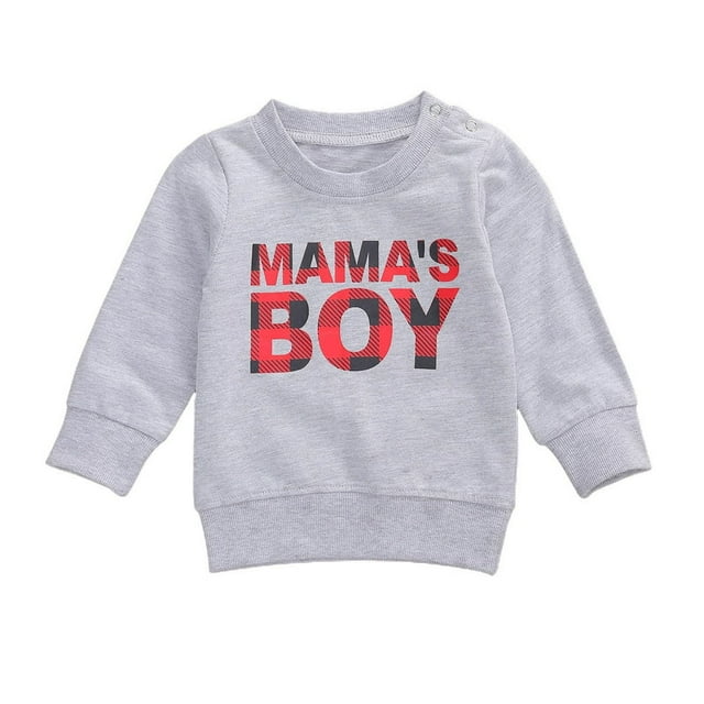 Chandail à Col Rond à Manches Longues pour Bébé Garçon « Mama‘s Boy », Chandail Molletonné, Haut, T-Shirt, Blouse, Noir, 0-6 Mois