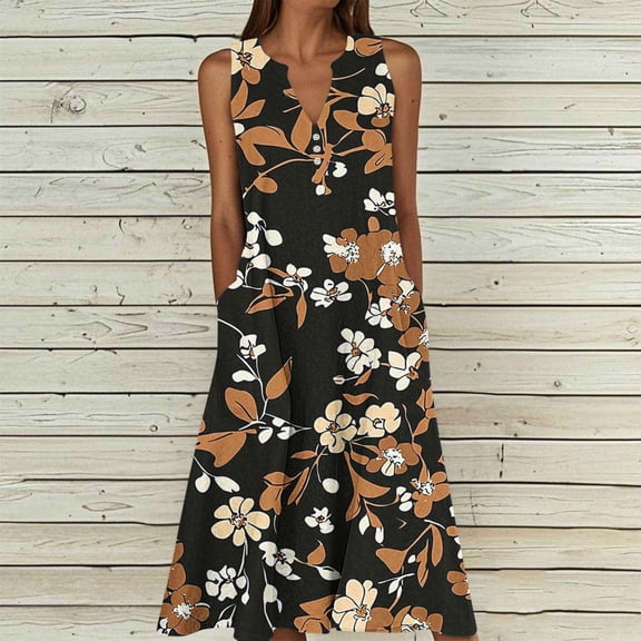 HOMBOM Womens Plus Size Dresses Boho Maxi Casual Floral Crew Neck Flowy Short Sleeve A-Line Dress for Women Everyday
