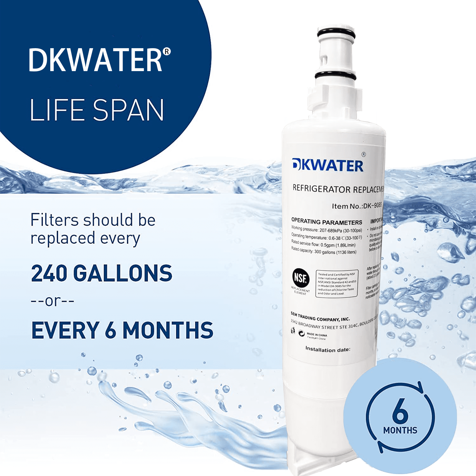 DKWATER White Refrigerator Water Filter Compatible with Whirlpool 4396508 6-Pack