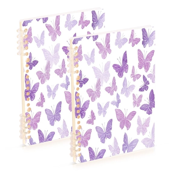 WOBOGO Purple Butterfly Notebook College Horizontal Grid Paper Ink Spill Resistant Water Resistant Cover 8.3x5.7x0.4in