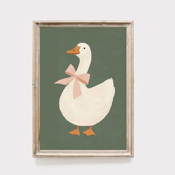 Duck With Pink Bow Poster Farmhouse Nursery Wall Art, 8x12 UNFRAMED