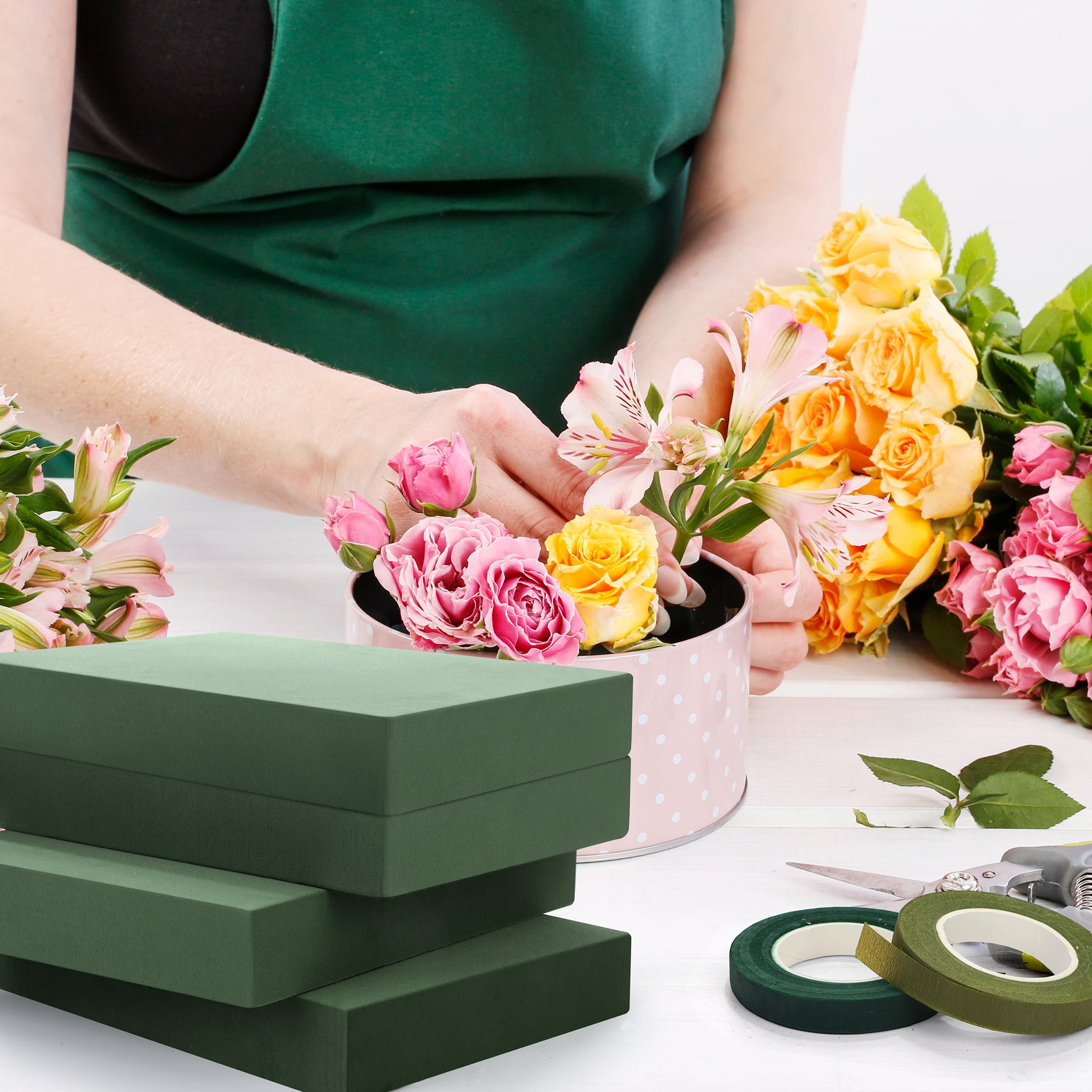 Elcoho 2 Pack Large Floral Foam Block 15.7 x 11.8 x 2.4 in, with 4 Floral Tapes for Fresh Artificial Flowers Bouquets Wedding Home DIY Arrangements